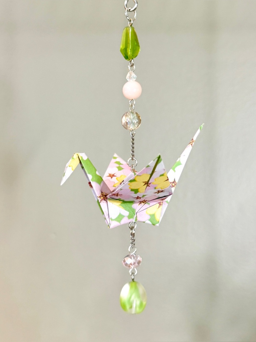Origami Ornament #2502 - Medium Crane with Repurposed Beads